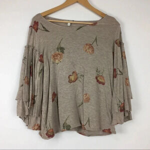 Lucky Brand Duquet Floral Ruffle Bell Sleeve Top Size‎ Medium